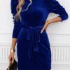 Women's Blue V-neck Belted Dress