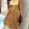 Women's Notched-Neck Dress With Ruffle Hem