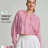 Modal Ultra-Thin Drawstring Long Sleeve Cropped Sweatshirt Daily Casual