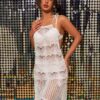 Women's Summer Solid Color Crochet Beach Cover-Up Dress