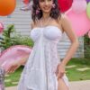 Solid Color Hollow Out Embroidery See-Through Sleeveless Cover Dress Summer